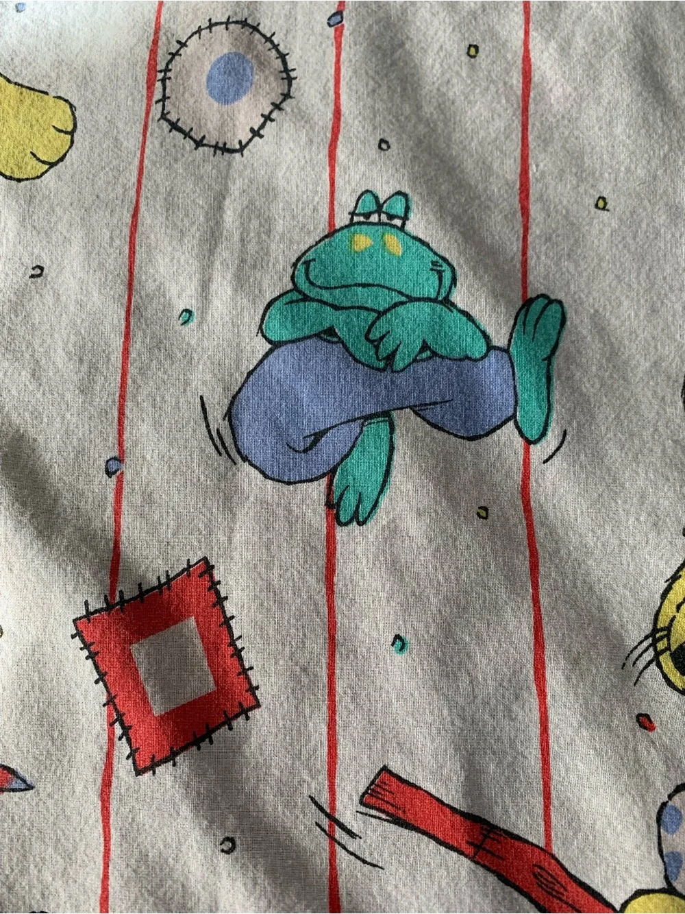 Vintage Franco Duck Alligator Hippo Cat Stripes Geo Pattern Twin Flat Sheet